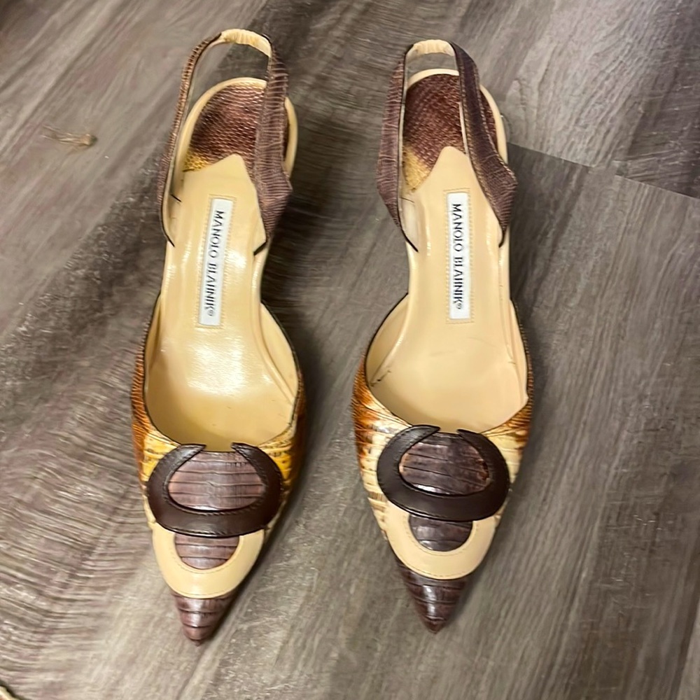 Manolo Blahnik lizard slingback heels. 2 1/2 inch heel. Beautiful condition.